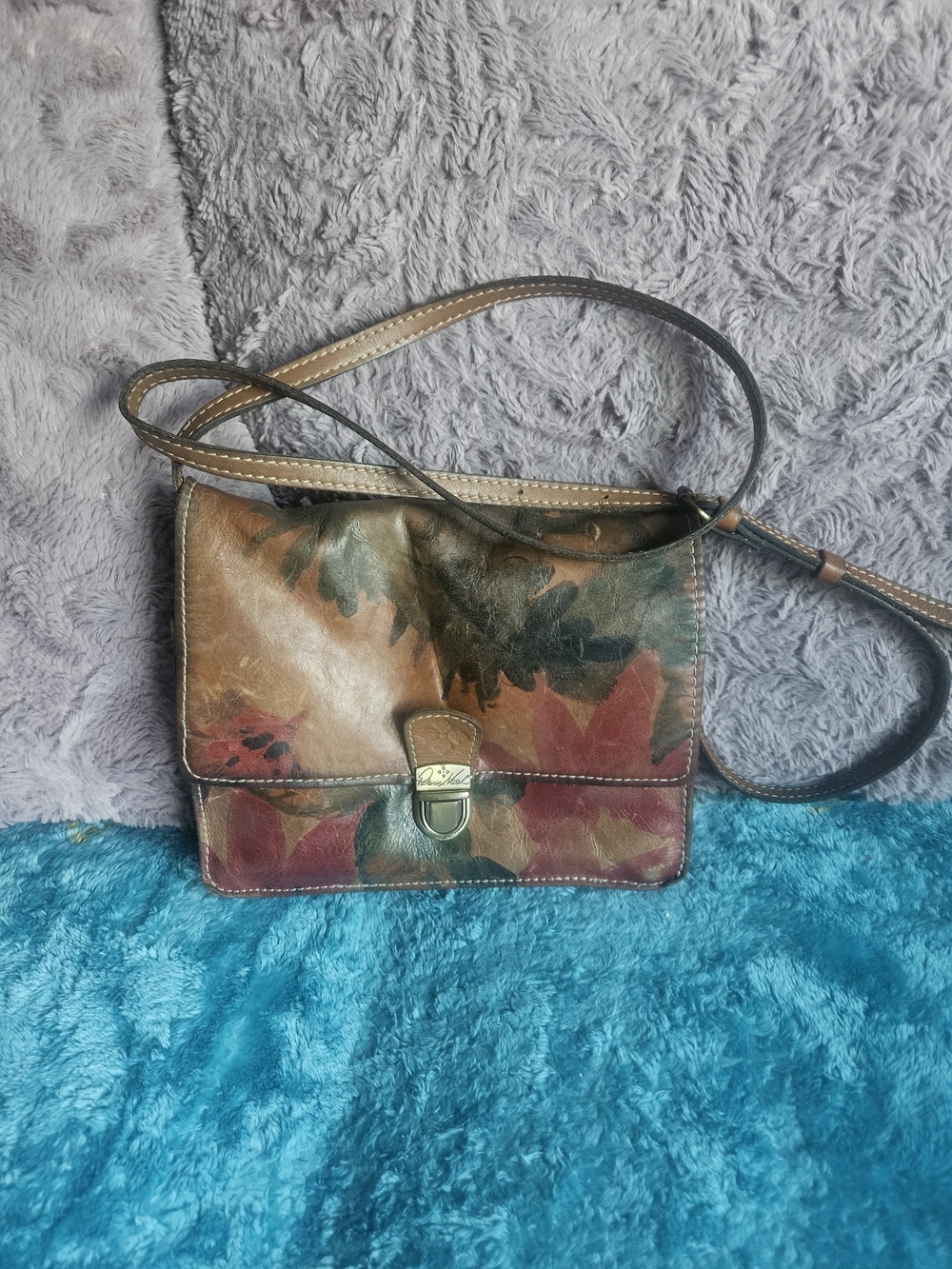 Patricia Nash Leather Crossbody with Autumn Leaf Motif - Brown/Multicolor